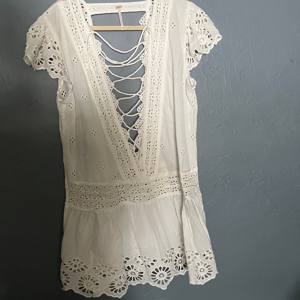 Free people Esperanza Eyelet Mini Dress sz L - Picture 8 of 11